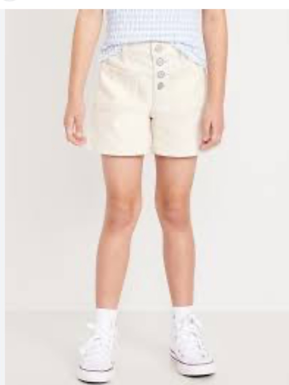 Old Navy High-Waist Cream Oat Blue Denim Shorts Patch Pockets 16 Girls Mariner - Picture 3 of 13